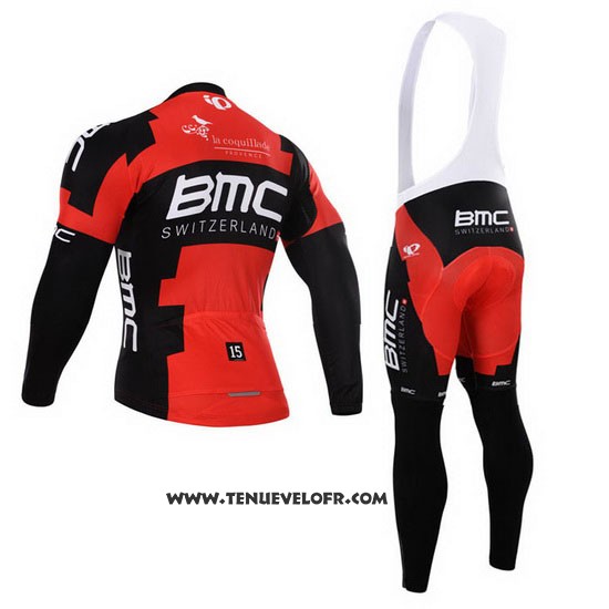 2015 Maillot Ciclismo BMC Noir et Rouge Manches Longues et Cuissard